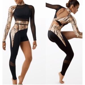 Weissman kids girl elite dance costume unitard yellow flicker snake print  IC